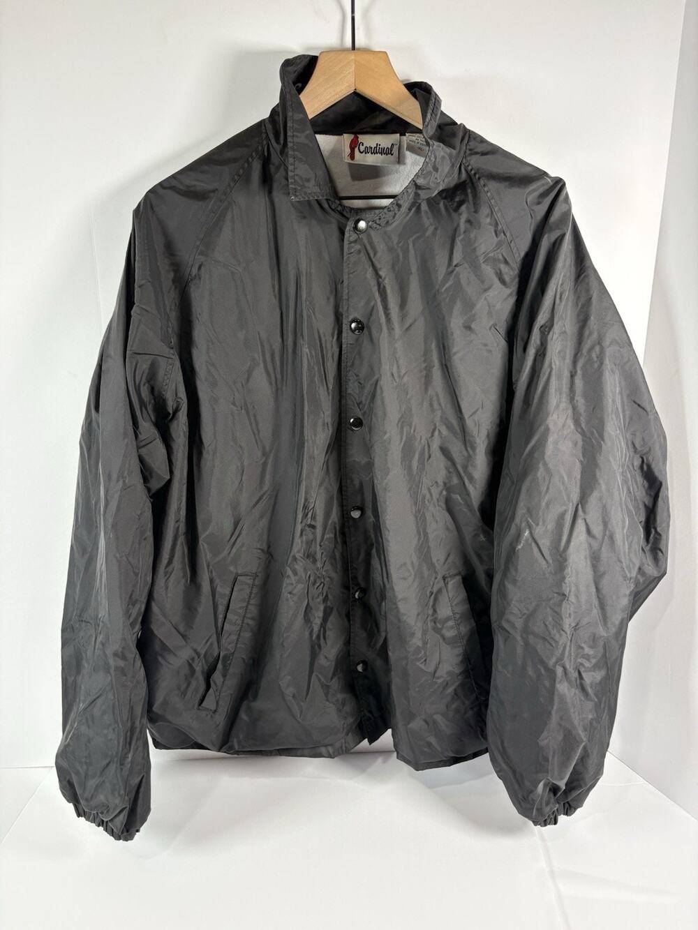 Cardinal Security Windbreaker Jacket Mens XL Black Snap Front Fleece Lined Coat